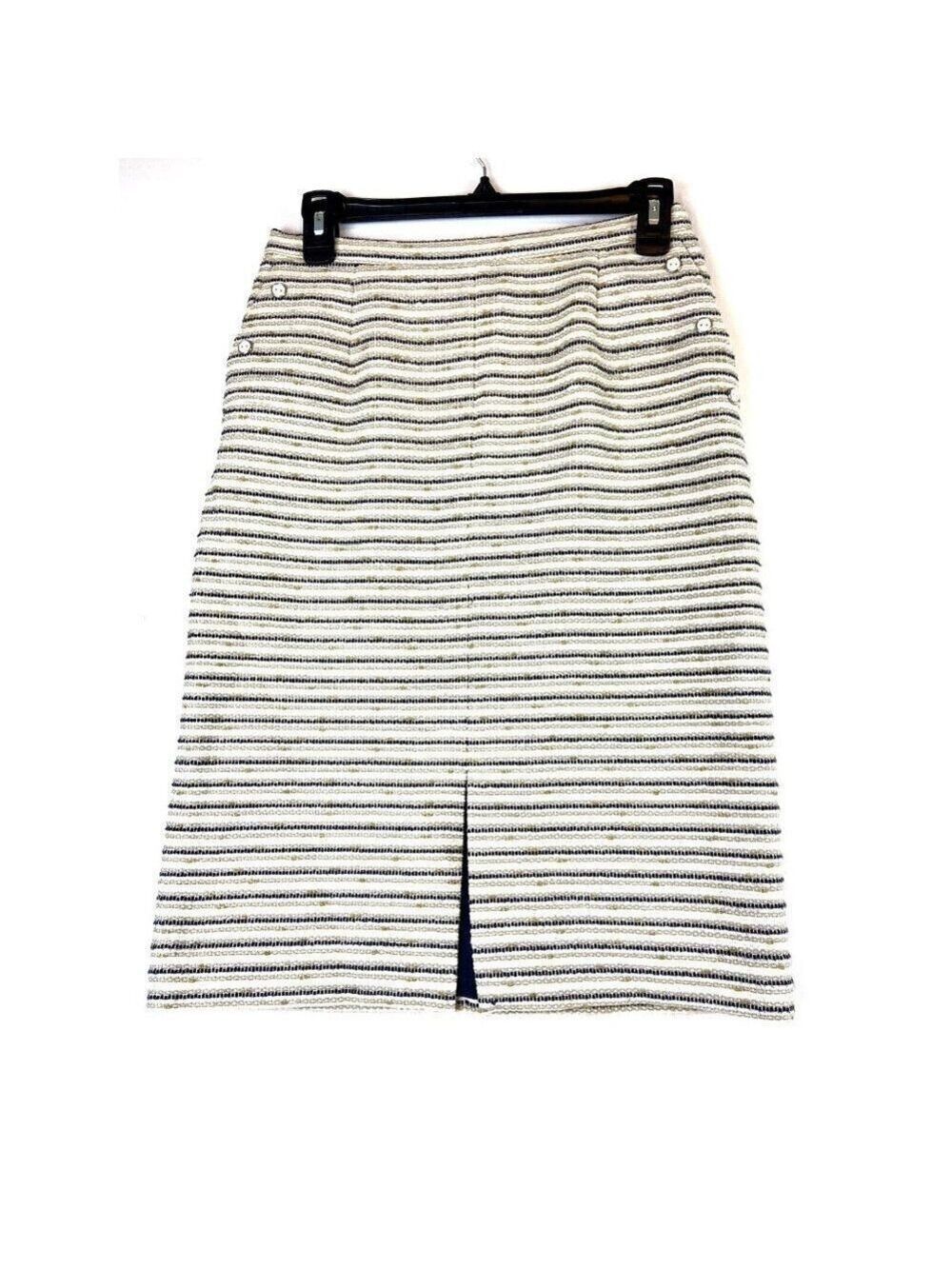 Eastex Women Pencil Tweed White Gold Blue Striped Skirt Size 8